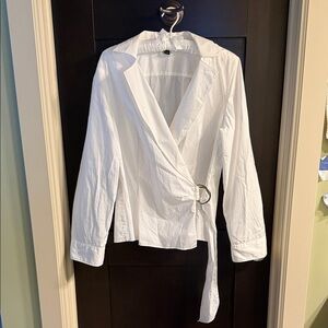 Ralph Lauren White Wrap Blouse with Ring Detail